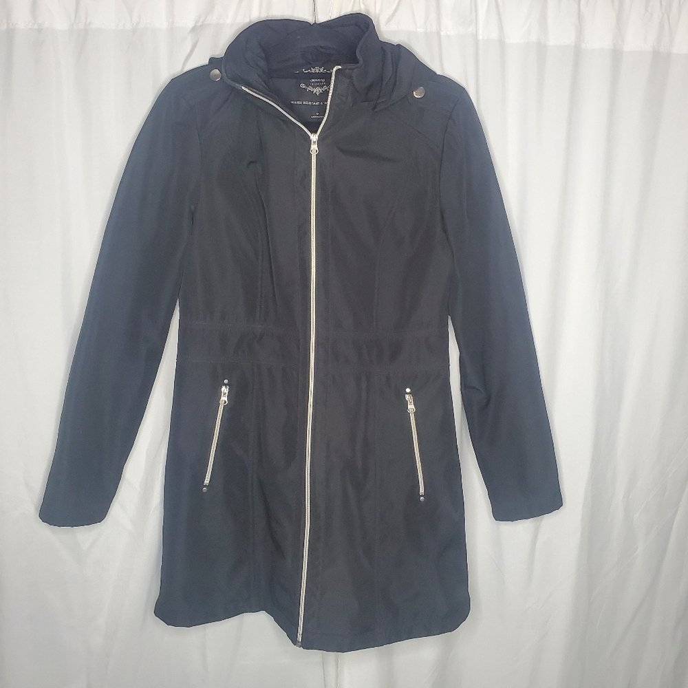 ♡♡ Sebby Collection Water and Wind Resistant Black Hooded Coat Black Size Medium